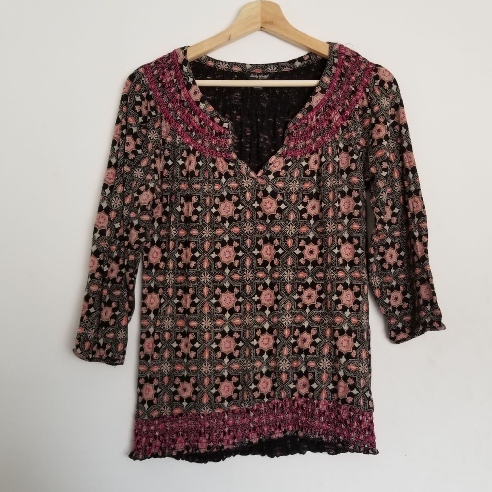 Lucky Brand Patterned Pink and Black Top Sz Small